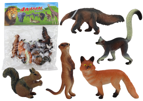 Figurki Zwierząt 5 Sztuk Wiewiórka Surykatka Mrówkojad Lis Lemur