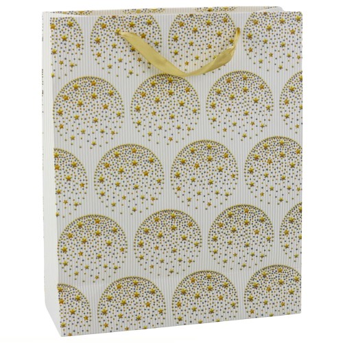 Torba Prezentowa Elegancka Złote Gwiazdki Biała 32 x 26 x 12 cm