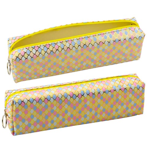 Piórnik Szkolny Organizer Wzór Łusek Syrenich Kolorowy Żółty 21x6cm