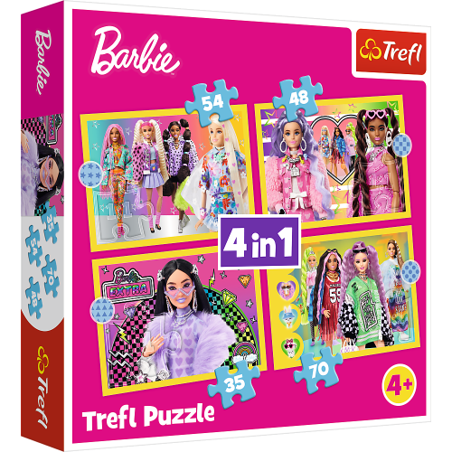 Puzzle - 4w1 (35, 48, 54, 70) - Wesoły świat Barbie - Trefl 34626