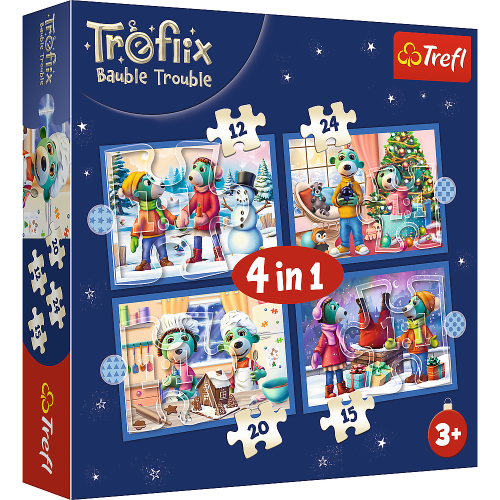 Puzzle - 4w1 (12, 15, 20, 24) - U Treflików pada śnieg - Rodzina Trefilków - Trefl 34657