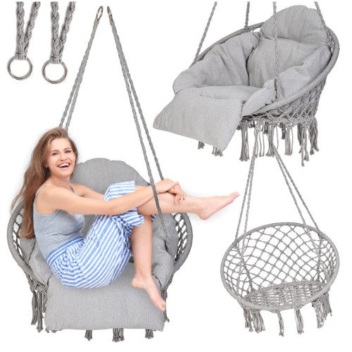 Huśtawka ogrodowa LUARO bocianie gniazdo z poduszką XXL szare 80cm 150kg